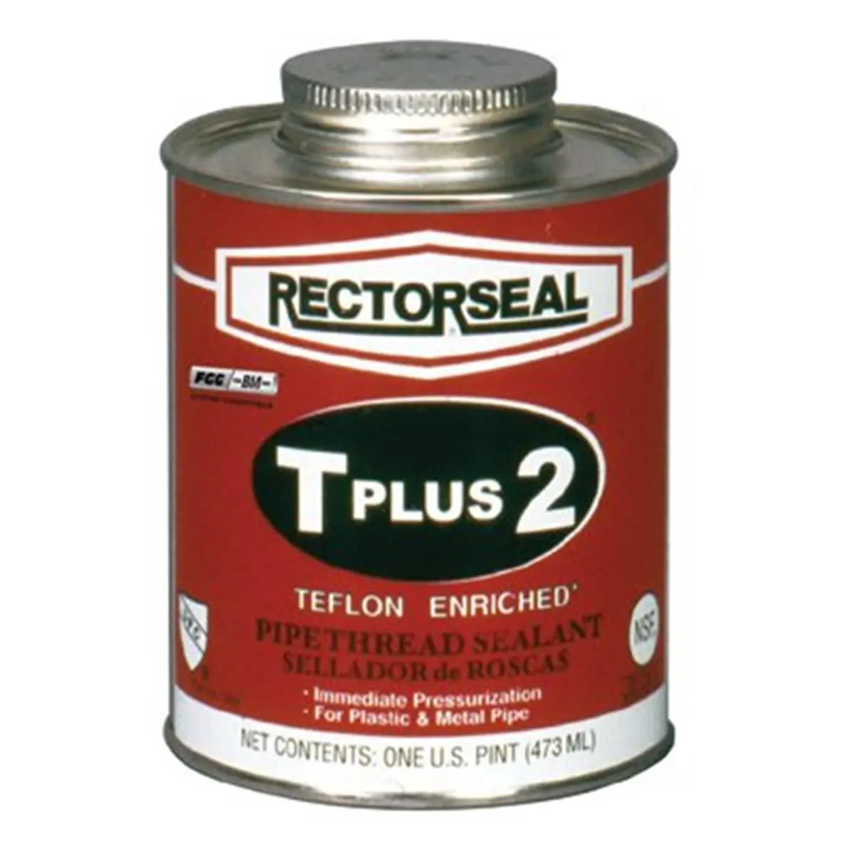 Rectorseal 622-23551 T Plus 2 PTFE-Based Pipe Thread Sealant, 0.50 Pt BTC, Immediate Pressurization Application, Multi-Metal Compatibility for Iron, Copper, Aluminum, Brass
