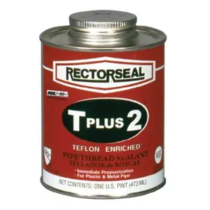Rectorseal 622-23551 T Plus 2 PTFE-Based Pipe Thread Sealant, 0.50 Pt BTC, Immediate Press Application, Multi-Metal Compatibility