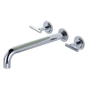 WOWOW Polished Chrome Tub Faucet High Flow Two Handles Solid Brass, Bathroom Bathtub Faucet with 2 Handles with Brass Rough in Valve Included