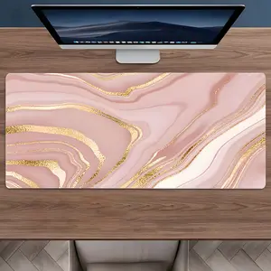 Elegant Pink Marble Large Gaming Mouse Pad,Aesthetic Desktop Drotection Pad,Washable Rubber Pad Non-Slip Lock Edge Multi-Size Mouse Pad Suitable For Home Office,Good Gift for Family and Friends