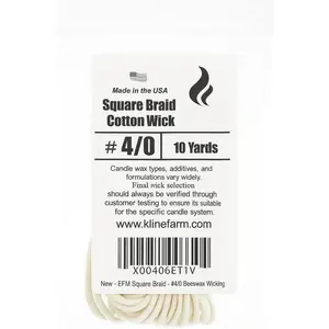 Square Braid  Candle Wick - #4/0  - Unwaxed,  Wick for Beeswax Candle Making - for Small Thin Candles