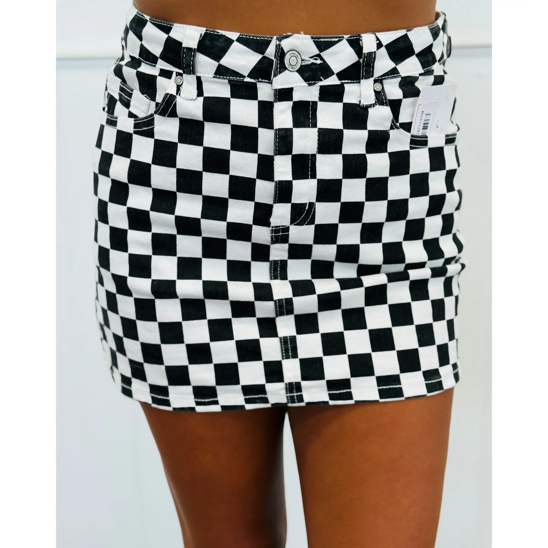 Nova Checkered Checkerboard Denim Skirt (Reg. and Plus)