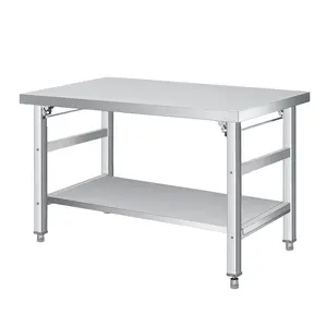 Garvee Heavy Duty Stainless Steel Folding Dining Table with Double-Tier Adjustable Undershelf, NSF Certified, 920 lbs Capacity, Portable Prep Table for Kitchen, Restaurant, Garage, Workshop