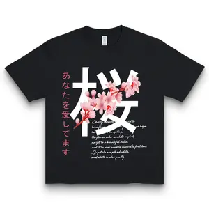 Cherry Blossom & Text Print Short Sleeve T-Shirt | Japanese Aesthetic Casual Top