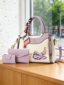 3-Piece Embroidered Handbag Set with Clutch and Card Holder, Stylish PU Messenger Bag for Daily Use, Perfect Gift for Wife or Girlfriend, Crossbody Shoulder Purses, Casual Trendy Handbag, Fashionable Bag Set