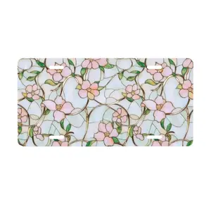 Pink Wildflower Stained Glass Front License Plate - Boho Floral Aluminum Metal Car Tag - Pastel Nature Vanity Plate - Aesthetic Gift for Women