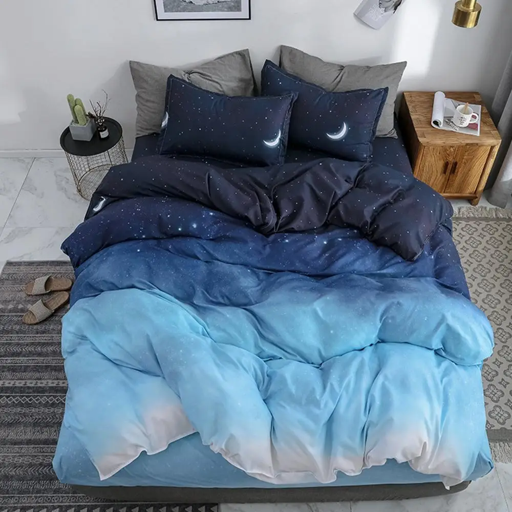 Moon & Star Print Duvet Cover Set, Including 1 Count Duvet Cover & 2 Counts Pillowcase Without Filler For Bedroom