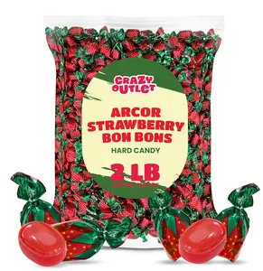 Arcor Strawberry Bon Bons Hard Candy - 2 Pound Bulk Pack (About 130 Count) - Classic Sweets