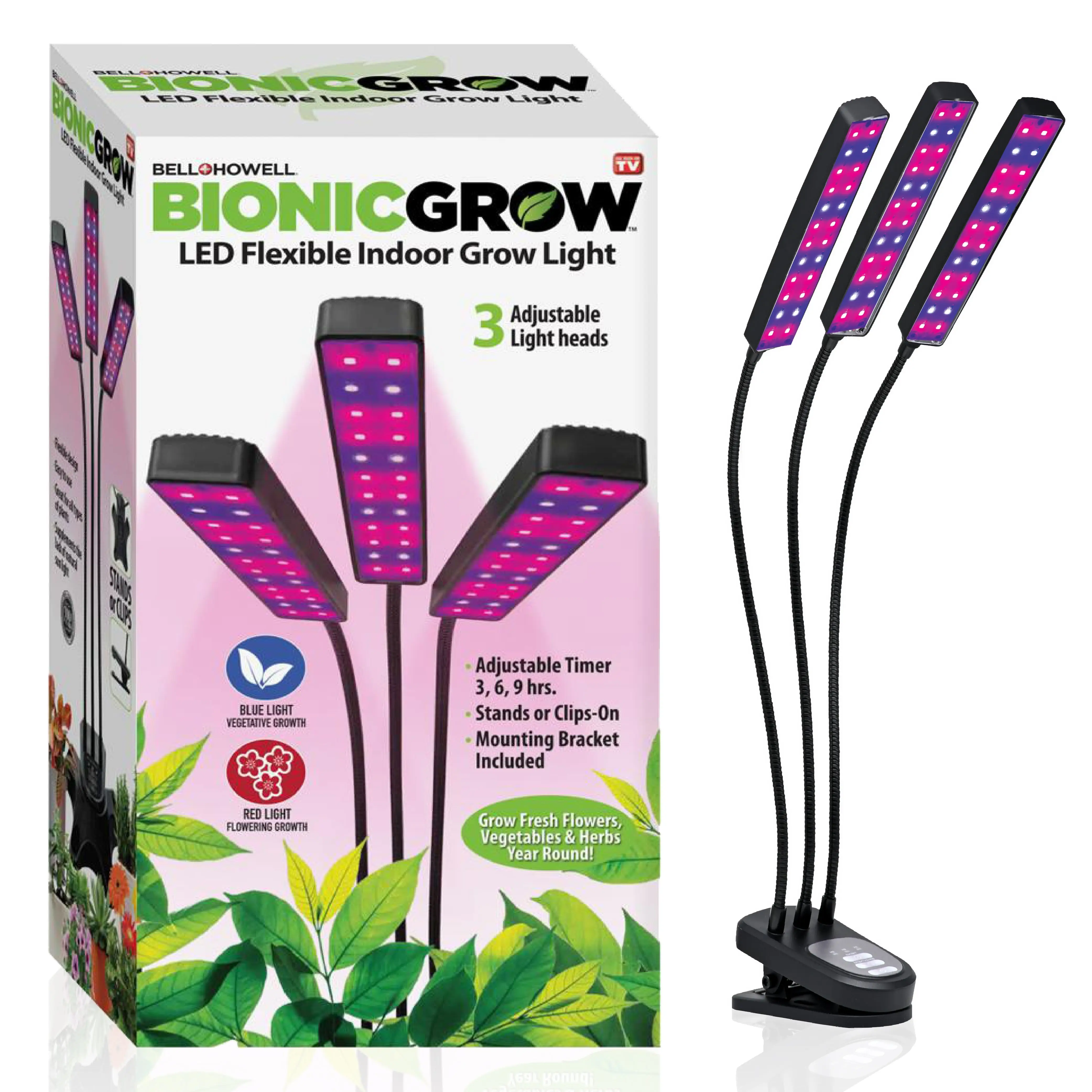 Bionic Grow Light - 2, 3 and 4-Head Adjustable Full Spectrum LED Grow Lamps with Timer