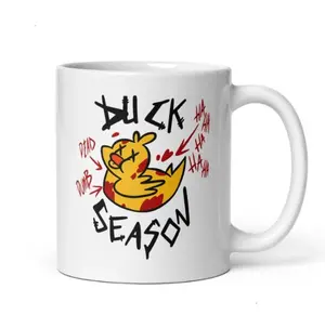 Duck Season Mug, Hazbin Hotel Inspired Coffee Mug, Funny Fan Gift, Hellaverse Aesthetic Ceramic Cup, White Glossy Mug 11oz 15oz