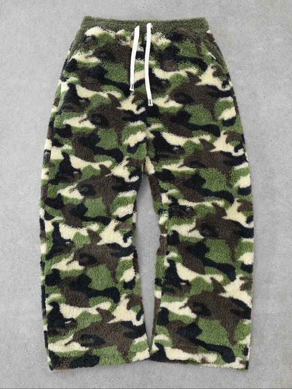 Men's Camouflage Fleece Casual Pants, Camo Cargo Pant, Soft Warm Lock Temperature Fabric, Classic Drawstring Adjustable, Fall Winter Daily Wear