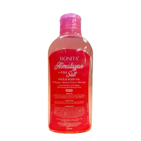 BONITA Himalayan Pink Salt Face & Body Oil 100ml – Deep Hydration Collagen Oil with Moringa & Korean Citron | Moisturizing, Firming & Skin Toning Daily Body Massage Oil with SPF 30