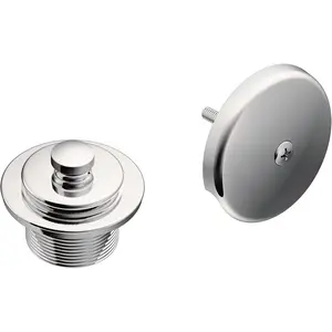 Chrome Push-N-Lock Metal Tub and Shower Drain Kit and Overflow Cover with 1-1/2 Inch Threads,