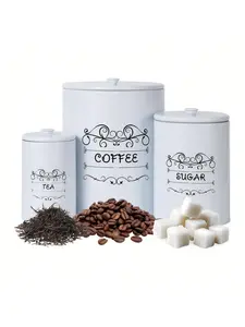 Kitchen Canisters For Countertop Set Of 3, Rustic Farmhouse Metal Containers With Airtight Lids, Kitchen Storage Canisters For Flour, Sugar, Tea For Kitchen, Pantry Countertop