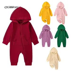 Toddler Baby Sweatshirt Romper Solid Colors Long Sleeve Zipper Hoodie Jumpsuit with Pocket for Newborn Cute Clothes