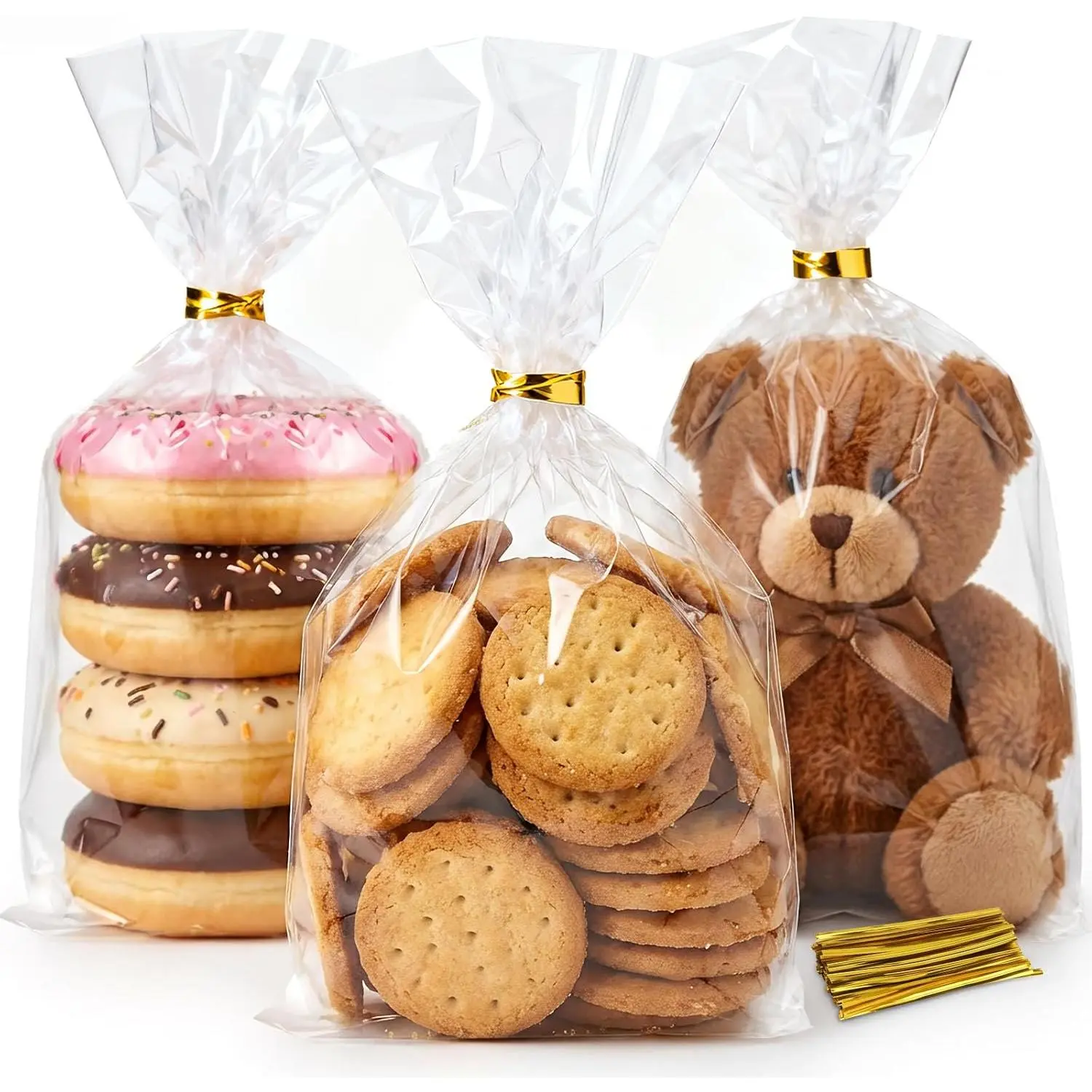Cellophane  Bags 100 Pack with Twist Ties, 6x10 Inch Clear Cello Bags, -Grade Plastic  Bags for Cookies, Candy, Party Favors.