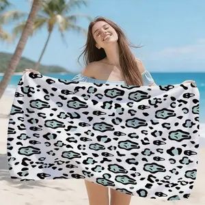 Mint Leopard Print Microfiber Beach Towel, Quick-Dry Anti-Wrinkle Easy Clean, Multi-Use Home Decor Gift, Camping Towel