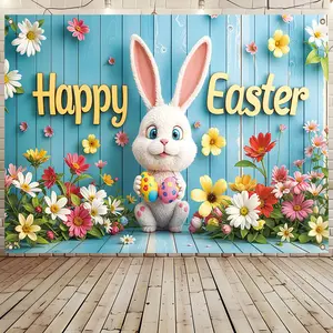 Easter Themed Backdrop, 1 Count Cute Rabbit Pattern Backdrop, Happy Easter Decoration, Party Decoration Supplies for Home Living Room Bedroom, Banners, Wall Decor Banner