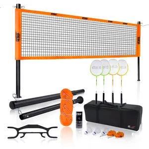 GSE Professional Badminton Complete Set with Badminton Net, 4 Badminton Rackets, 3 Shuttlecocks, Boundary Line and Carrying Bag. Perfect for Backyards Parks Lawns and Beaches