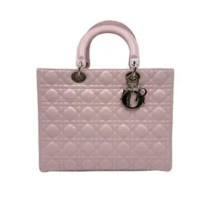 Pre-owned Dior hz9 Dior, Lady Dior, pink/silver hardware, patent leather, large size, handbag/crossbody bag H04059