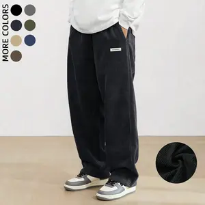 Men's Casual Corduroy Pants Unisex Vintage Textured Straight-Leg with Elastic Waistband Soft Comfortable Trousers Everyday Wear for Men Menswear Tractor Beige Black Plain#SummerVibes