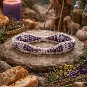 Ide-St Lazarus Beaded Bracelet with Purple and White Beads for Boho Style Accessories