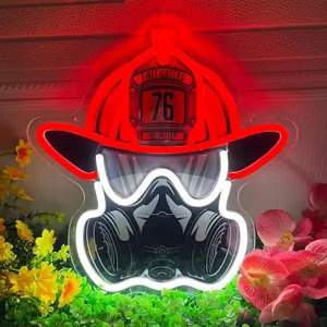 Helmet-Shaped USB-Powered Firefighting Neon Sign with Anti-Toxic LED Lights, Indoor Visibility Aid, Firefighter Gift for Fathers, Man Cave Wall Decor summerwins