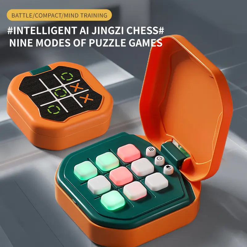 Electronic Tic-Tac-Toe Game, 9-In-1 Handheld Digital Puzzle Toy with Board, Strategy Board Games, Family Fun Game, Tabletop Games, Portable Travel Brain Teaser Gift for Kids & Adults