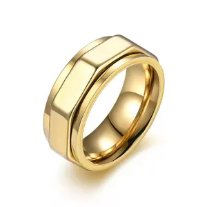 IRADA Screw Band Biker Ring for Men Women, Black Metal/18K Gold Plated Stainless Steel Jewelry Octagon Geometric Norse Viking Symbol Ring