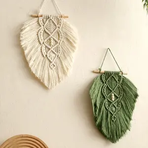 Boho Style Leaf Design Tassel Hanging Decor, Boho Decoration, Handmade Crochet Hanging Ornament, Wall Hanging Decor for Home Living Room Bedroom, Hangable