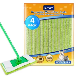 KEEPOW Reusable Wet Pads Compatible with Swiffer Sweeper Mop, Dry Sweeping Cloths, Washable Microfiber Mop Wet Pads Refills for Hard-Surface/Hardwood Floor Cleaning, 4-Pack