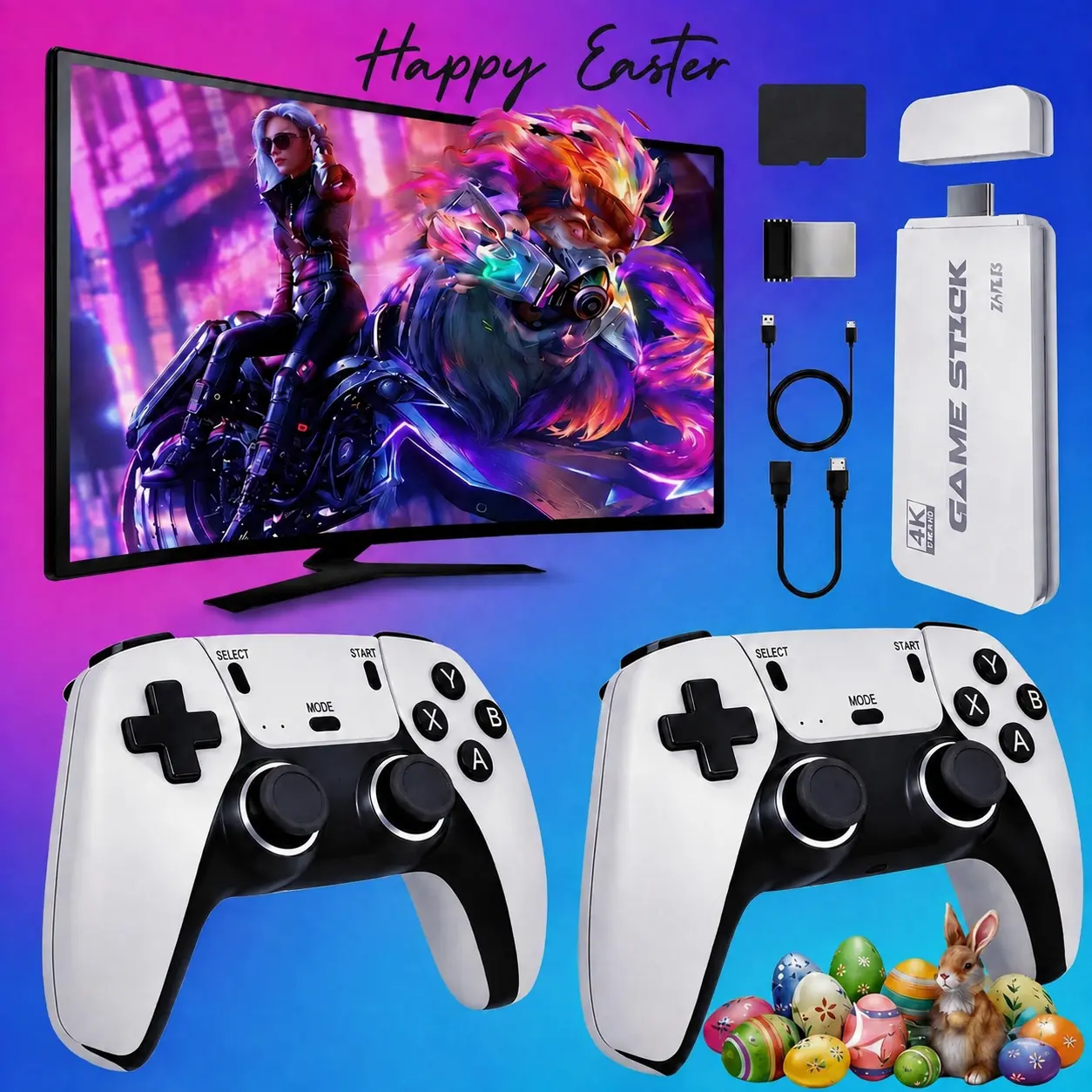 2026 Upgraded Retro Family Home Game Console with Wireless Controller, Button-Equipped Gaming Product for TV/Monitor, Digital Cable & Stick Included, All-Ages Summerwins Gaming Console