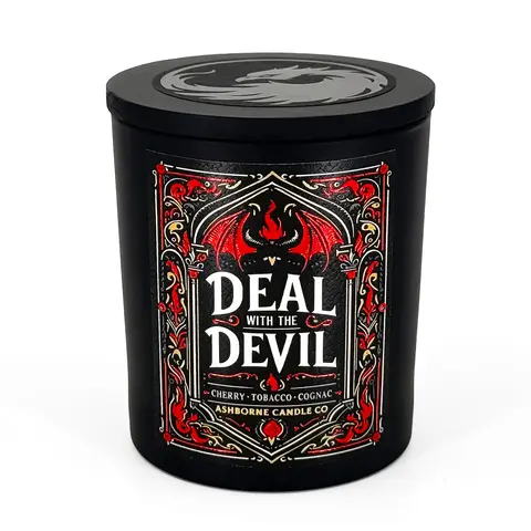 Deal with the Devil - 8oz Scented BG3 Candle - Cherry, Ta'bacca, Brandy - Natural Coconut Wax - 35h Burn Time - Dark Gaming Decor and Fragrance