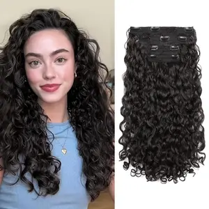Curly Hair Extensions - 4PCS 18" GoGo Curly Clip in Hair Extensions 100% Super Protein Hairpieces with Invisible Lace Weft Silky Soft Natural Look for Wome