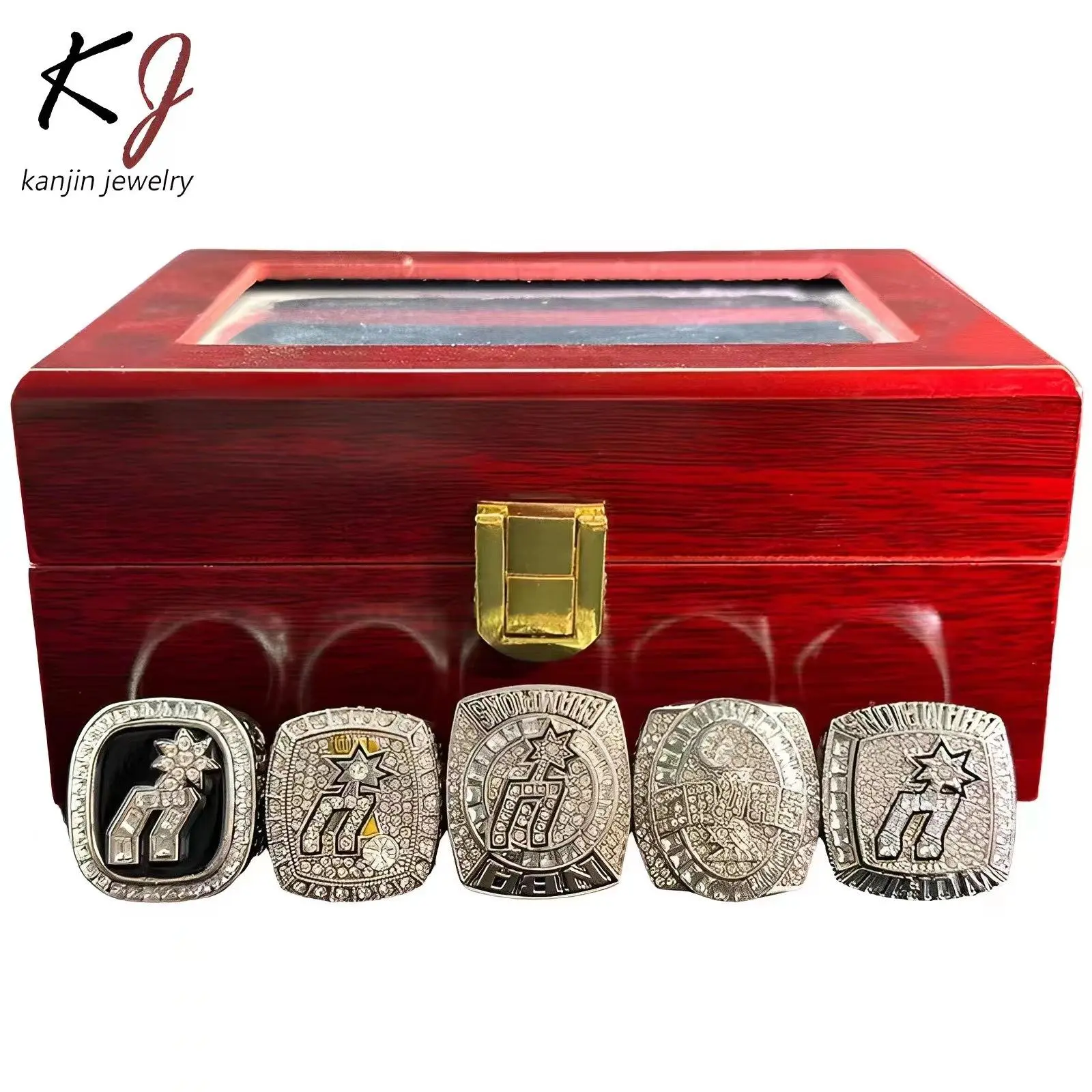Basketball League Spurs 5-Ring Championship Set with Box, Duncan Fan Ring for Men's Basketball Enthusiasts