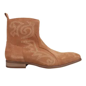 Dingo Mens Brooks Embroidered Pull On Round Toe Casual Boots Ankle - Brown