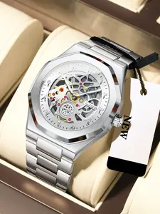 Men's Business Watch with Arabic Numerals, Hollow Design, Skeleton Watches, Multiple Color Options, Elegant Gift Box Packaging, Perfect Holiday Present, Quartz Watch