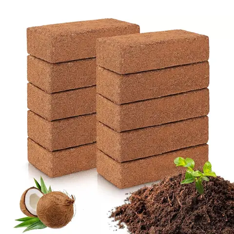 Organic Coco Coir Bricks - 1.1 lb, 4.1x7.8" Compressed Coconut Soil, 100% Natural Potting Mix, Biodegradable Soils, Mulches & Planting Media, Ph-Balanced Grow, Root Support, Indoor/Outdoor Herb Garden Supplies