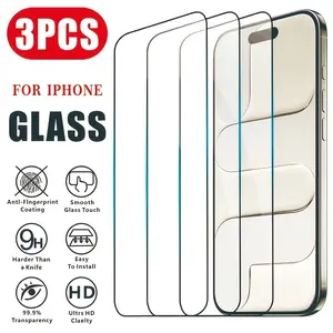 3-Pack Apple iPhone Screen Protectors, HD Tempered Glass, Anti-Drop, Compatible with iPhone 15, 15 Pro, 15 Pro Max, Customized Case Type