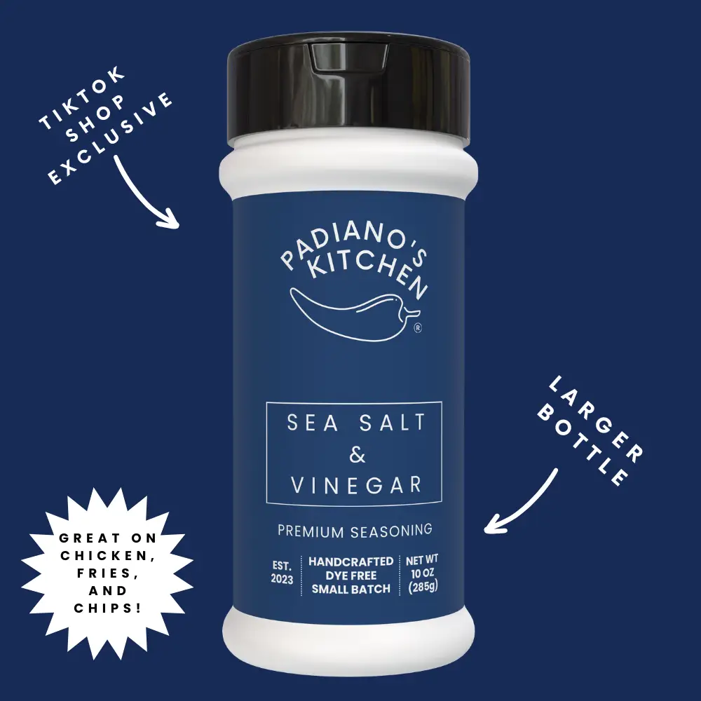 Sea Salt and Vinegar Seasoning Large Bottle - Premium Blend for Chips, Chicken, Nuts, Fries & More - Padiano's Kitchen