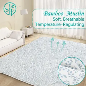 Biloban Cooling Bamboo Muslin Play Mat Playpen Mat - Ultra-Soft Breathable Absorbent Non-slip Large Padded Foam Portable Lightweight Indoor Outdoor Activity Mat Kids Crawling Tummy Time Perfect Nursery Gifts #TiktokShopSpringGlowUp