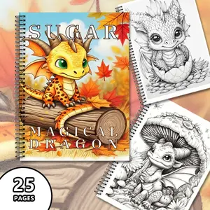 25 Sheet Luxury Magical Dragon-Themed Adult Coloring Book, Thick Anti-Bleed Single-Sided Print, Gift for Holiday, Christmas & Halloween, Stress Relief Art Creativity