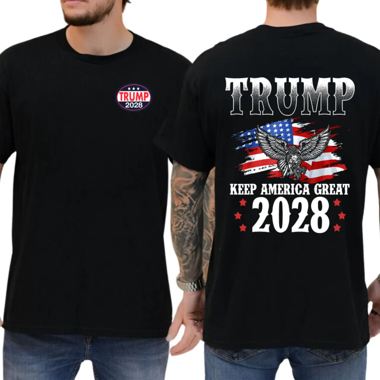 Casual Classic Short-Sleeve Menswear T-Shirt, Trump 2028 MAGA Bold Patriotic Conservative Election Support Tee for Men and Women