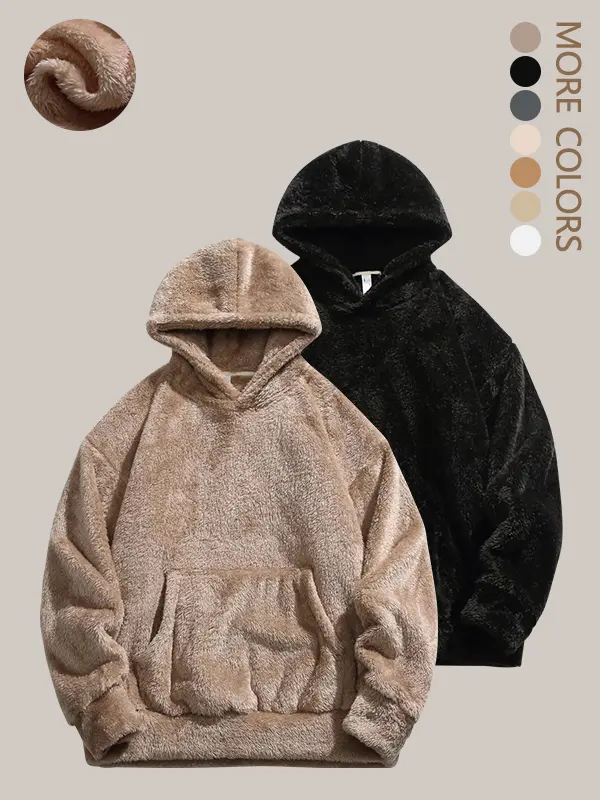 2-Pack Men’s Polar Fleece Hooded Sweatshirts for Winter – Extra Thick Insulation, Warm Loose Fit, Versatile Casual Long-Sleeve Outerwear Tops