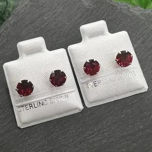 Sterling Silver CZ Red Ruby Stud Earrings for Womens Kids Girls - Fashion Elegant Minimalist - Size 6mm