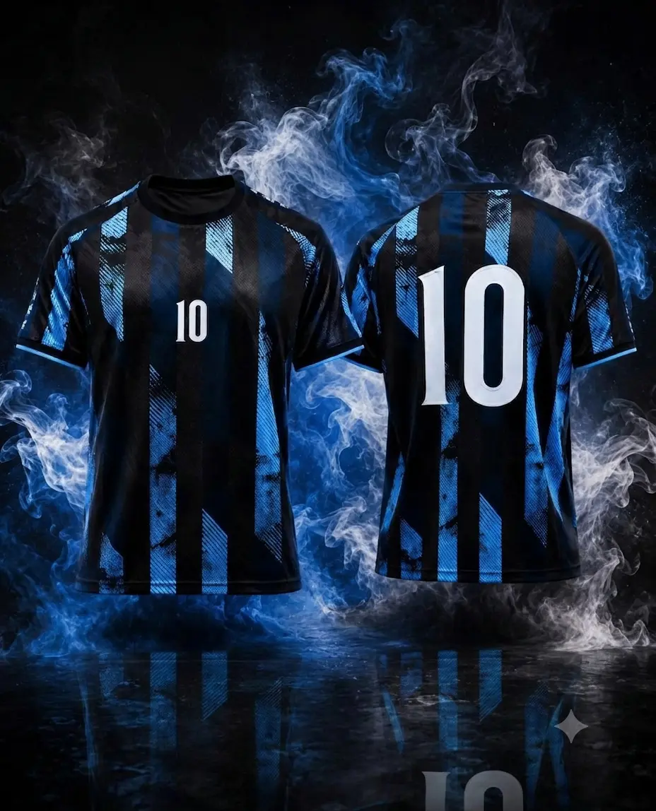 Blue & Black No. 10 Soccer Jersey – Men’s Short Sleeve Striped Football Fan Shirt
