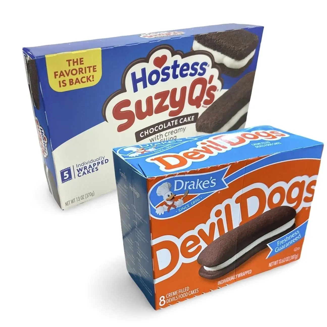Hostess Suzy Q's vs. Drake's Devil Dogs Combo Pack, Cream Filled Chocolate Snack