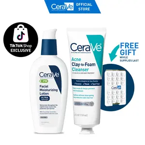 CeraVe Acne Clay To Foam Cleanser 4oz + PM Lotion Bundle CeraVe Acne Clay To Foam Cleanser 4oz + PM Lotion Bundle