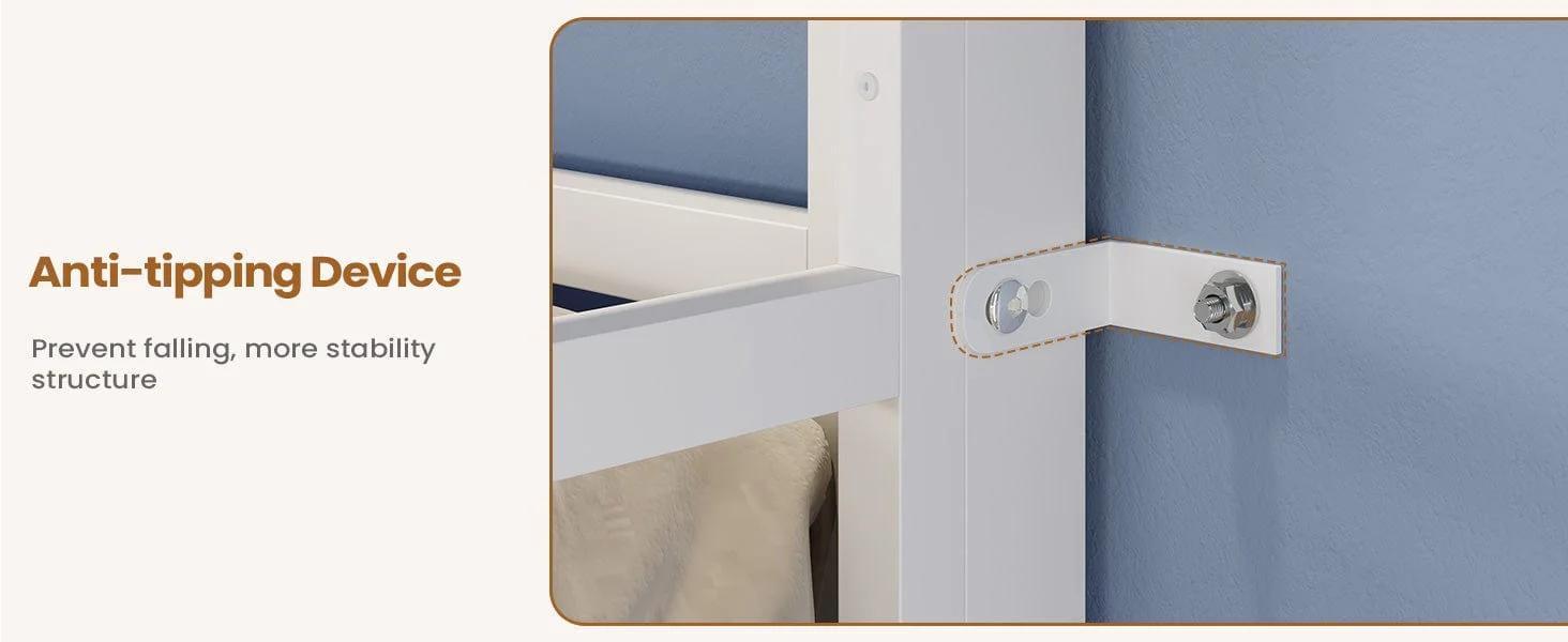 Twin Size LED Loft Bed Frame with Desk and 8 Drawers White