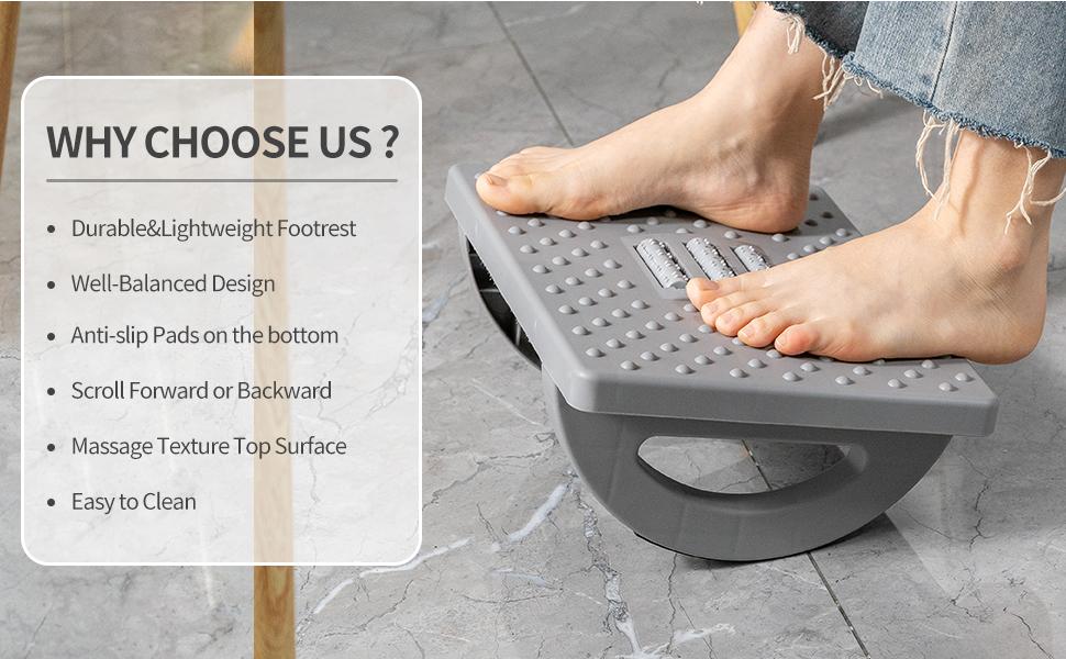 Foot Rest for Under Desk at Work - Ergonomic Foot Stools for Under Office Desk - Rocking Footrest with Roller Massager - Leg Rest for Chair, Computer Gaming -13" L x 9.6" W x 5" H (Gray)